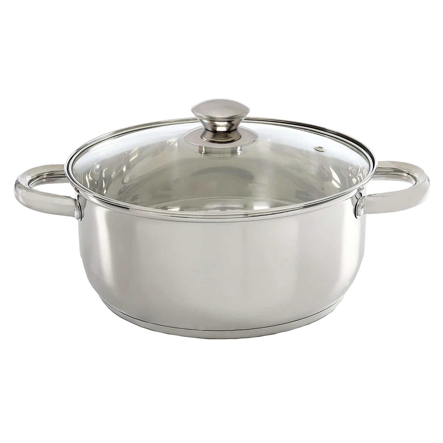 Ecolution Olla de acero inoxidable con parte inferior encapsulada a juego con tapas ventiladas de vidrio templado, hecha sin PFOA, apta para lavavajillas, 5 cuartos de galón, color plateado