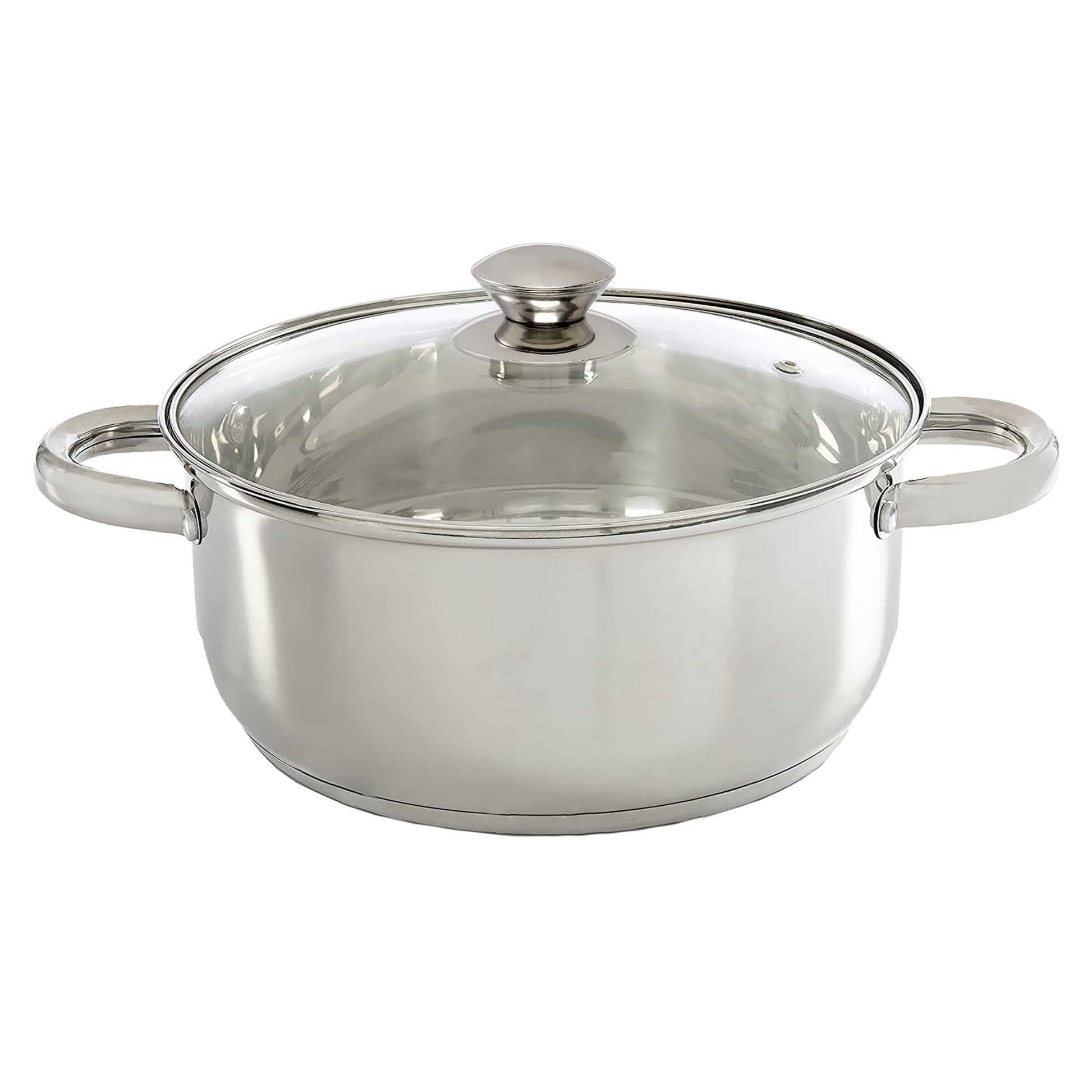 Ecolution Olla de acero inoxidable con parte inferior encapsulada a juego con tapas ventiladas de vidrio templado, hecha sin PFOA, apta para lavavajillas, 5 cuartos de galón, color plateado