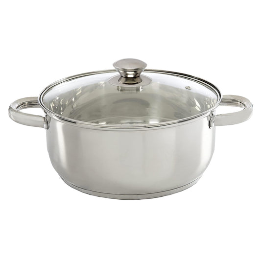 Ecolution Olla de acero inoxidable con parte inferior encapsulada a juego con tapas ventiladas de vidrio templado, hecha sin PFOA, apta para lavavajillas, 5 cuartos de galón, color plateado