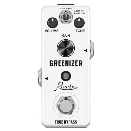 Rowin Overdrive Pedal de efecto guitarra Greenizer Mini pedal analógico tubo Scream Sound True Bypass DC 9V blanco LEF-323