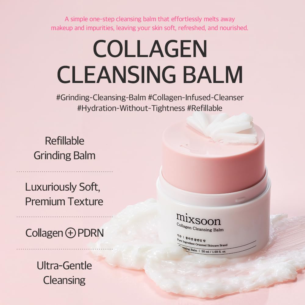 mixsoon Collagen Cleansing Balm - Soft Melting Lightweight Grinding Balm, Hydrating Makeup Remover 50ml / 1.69 fl.oz. Korean Glass Skin Care