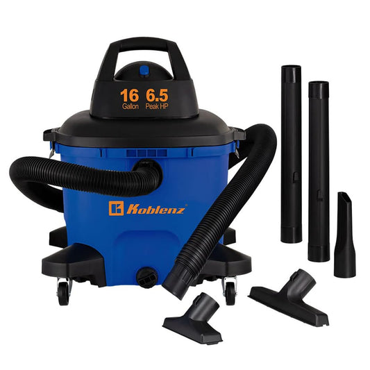 Koblenz Aspiradora Seco Mojado Eléctrica Multiusos, Aspira manualmente sólidos y líquidos, Tanque con Capacidad de 16 galones y Motor de 6.5 HP Modelo WD-16 L4 Incluye Accesorios