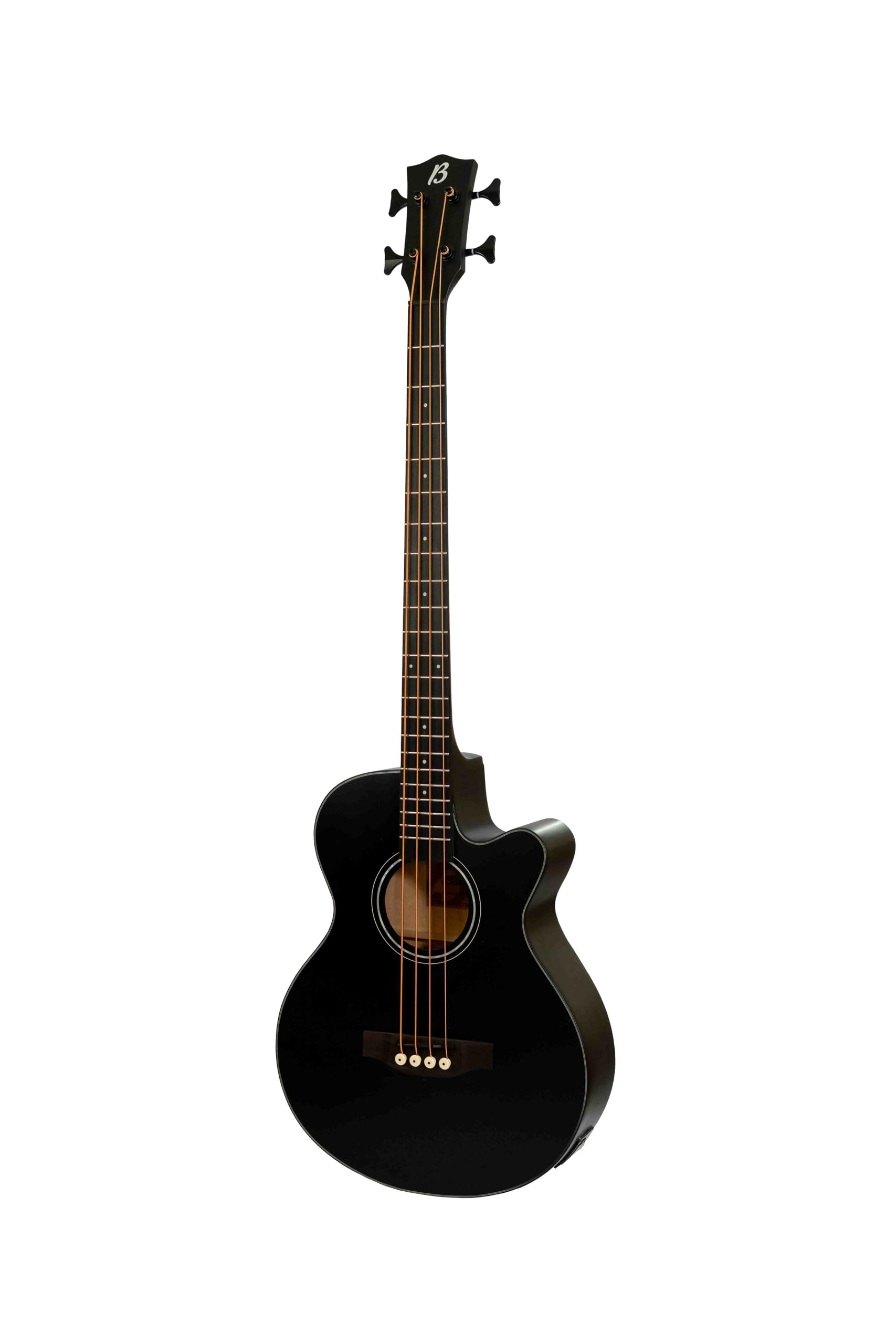 BAMBOO, Bajo Electroacústico Negro Escala Larga de 40 pulgadas, con funda, madera Linden y ecualizador de 3 bandas, control de volumen y afinador cromático. Tapa, aros y fondo de Linden.