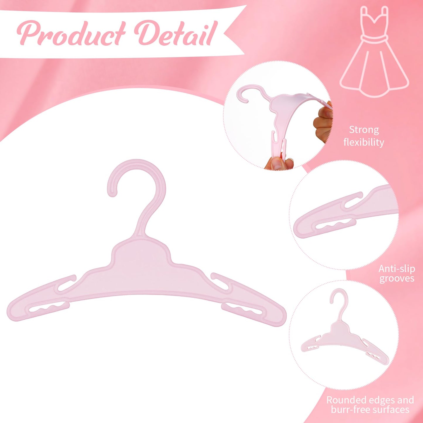 XEQWZVFR - 60 perchas de ropa para muñecas de 18 pulgadas, color rosa, resistentes, sin curvas, antideslizantes, para colgar ropa, para ahorrar espacio, para niñas, muñecas, vestido, vestido, casa de