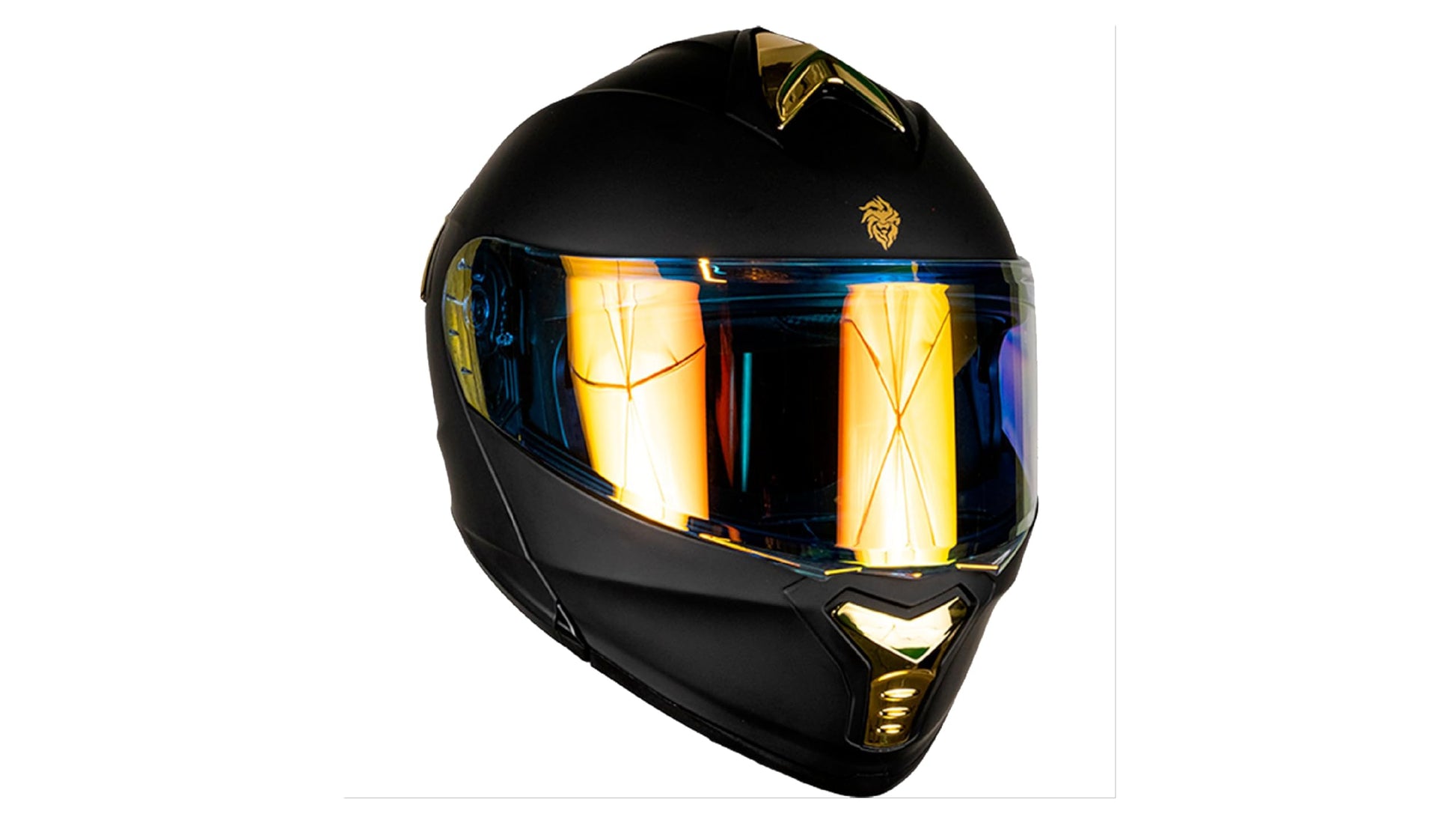 KOV Casco Thunder ABATIBLE Negro Dorado para Moto Mica Dorada Certificado Dot (XXL)