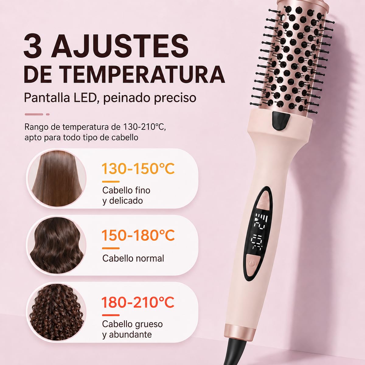 Cepillo Térmico Thermal Brush Alisador Rizador Cerámica Anti Frizz con Pantalla LED y Generador de Iones 130-210°C