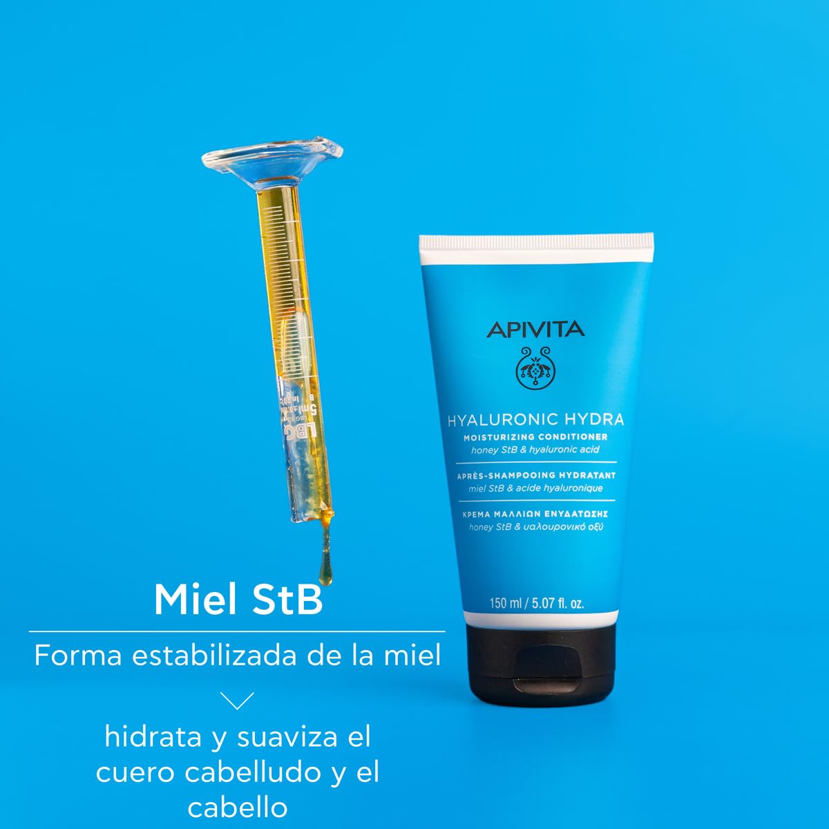 Apivita acondicionador hidratante Hyaluronic Hydra 150ml - Con ácido hialurónico, aloe y miel - Hidratación profunda del cabello, control del encrespamiento, prevención de rotura del cabello y puntas abiertas.
