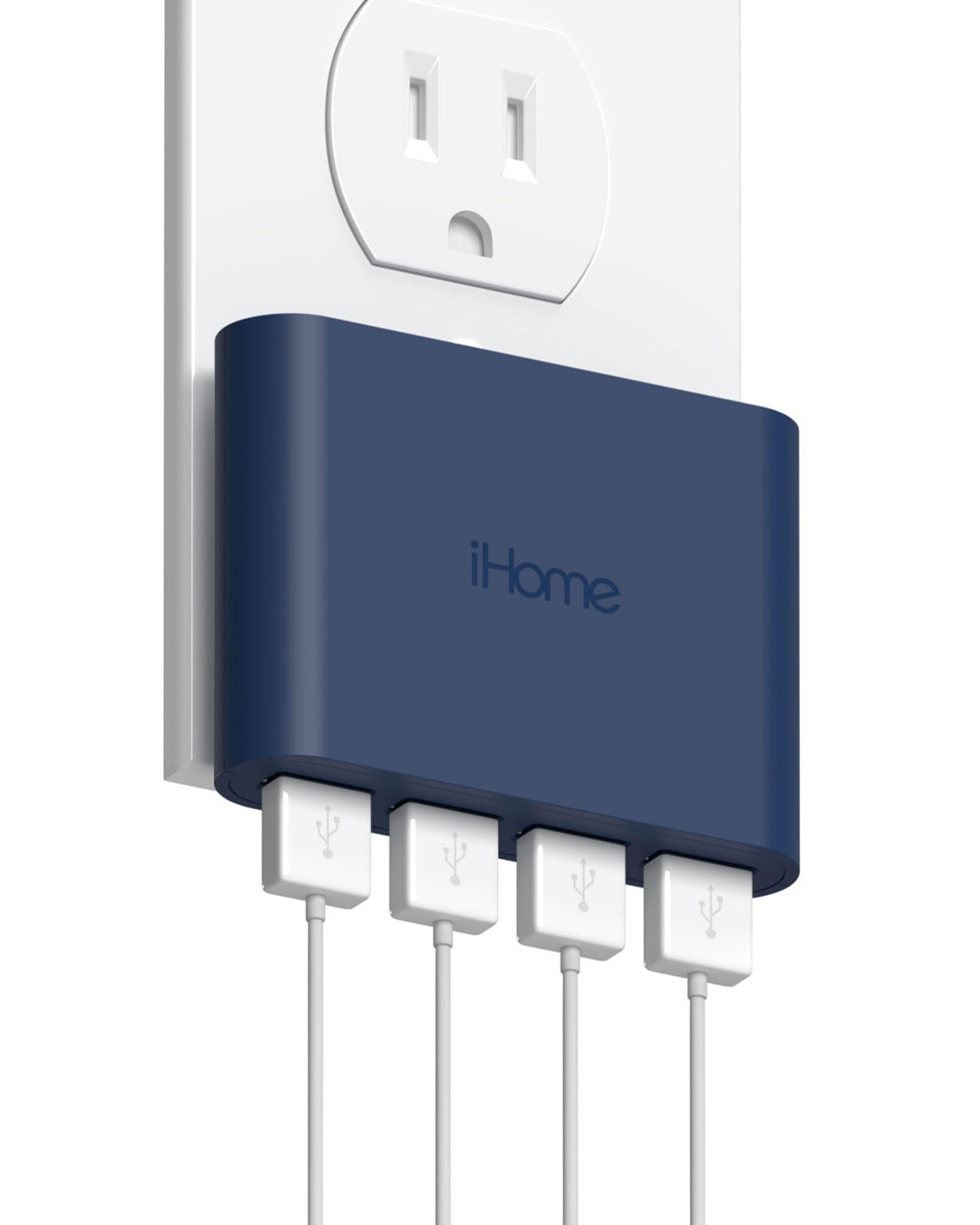 Cargador de Pared USB Slim iHome: Cargador USB Multipuerto AC Pro, Adaptador de Enchufe USB y Bloque de Carga para Teléfono, 4 Enchufes USB para Tomacorriente de Pared