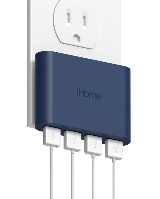 Cargador de Pared USB Slim iHome: Cargador USB Multipuerto AC Pro, Adaptador de Enchufe USB y Bloque de Carga para Teléfono, 4 Enchufes USB para Tomacorriente de Pared