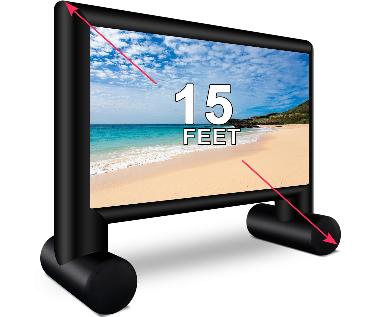 visualización inflable de película de 15 pies, proyector, proyector, visualización de proyección de lona para fiestas al aire última intervensión, incluye ventilador de gran potencia, estacas de base, corbatas y bolsa de almacenamiento, 4,5 m., 15ft