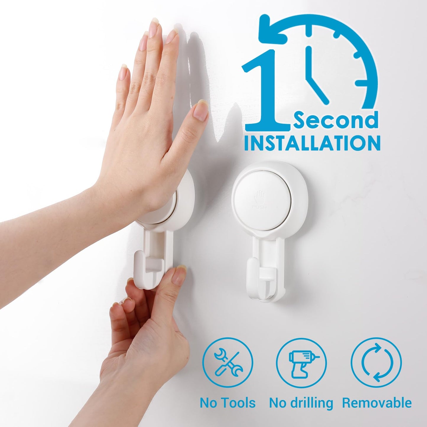 Luxear Ganchos Adhesivos para Pared Reutilizables, Ganchos de Succión para Baño de Hasta 5 kg de Carga Impermeable, Soporte de Succión para Pared para Cocina, Baño, Puerta y Ventana - 4 Pack