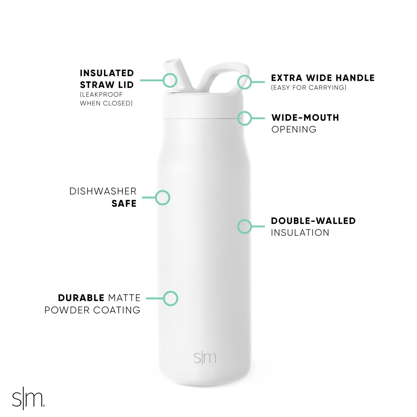 Botella de Agua Simple Modern Winter White Aislada de Acero Inoxidable 1L para Viaje y Deportes