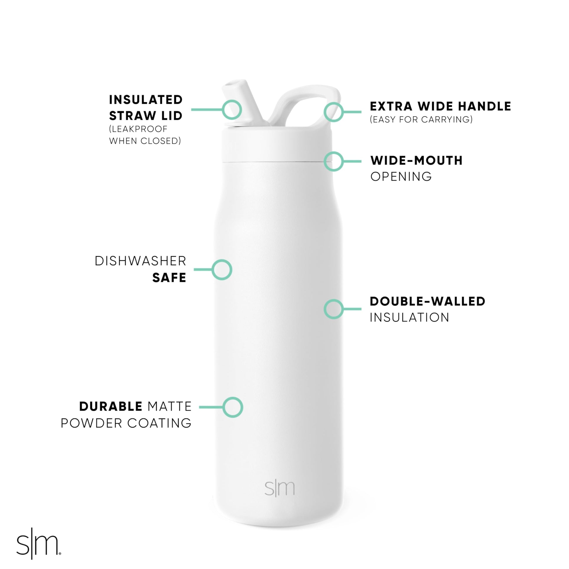 Botella de Agua Simple Modern Winter White Aislada de Acero Inoxidable 1L para Viaje y Deportes