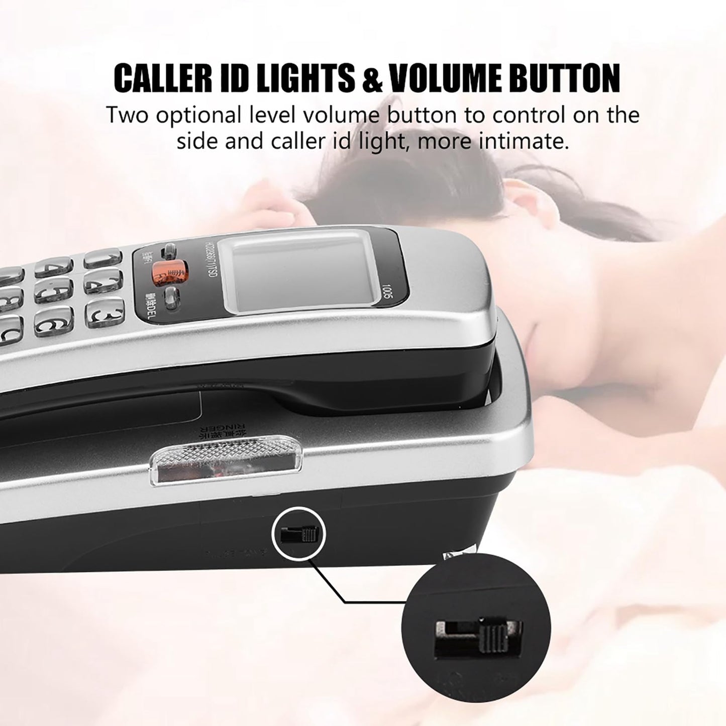 Teléfono Fijo,Teléfono FSK/DTMF Identificador de Llamadas, Teléfono con Cable, Teléfono Puesto en Línea Fija, Teléfono de Extensión de Moda para Casa(Plata)