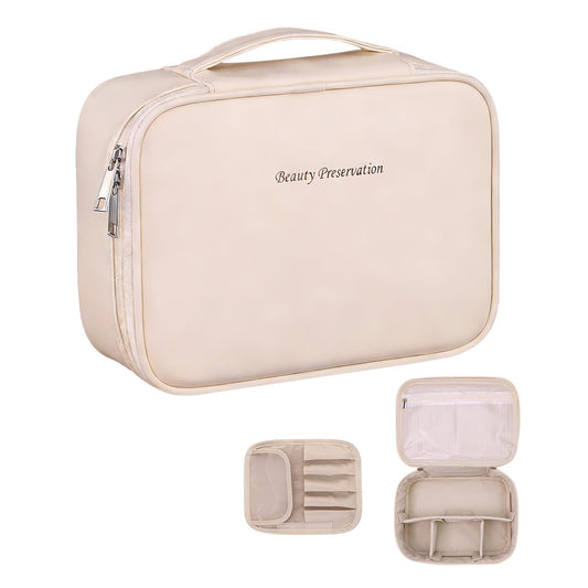 Sertin - Bolsa de maquillaje de alta calidad para mujer, organizador de bolsas de cosméticos de viaje de gran capacidad con múltiples compartimentos, bolsa de aseo resistente al agua para uso diario y