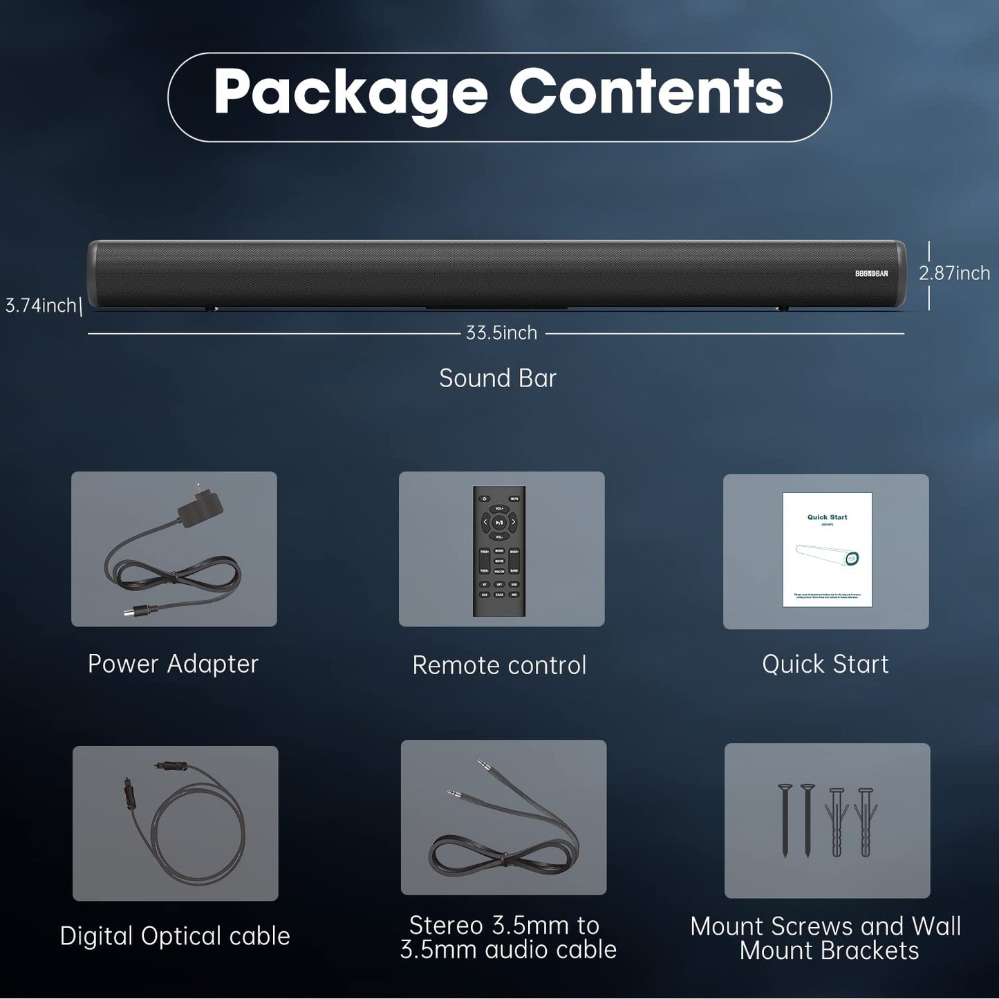 BESTISAN Barras de sonido para TV, con cable e inalámbrico, Bluetooth 5.0, barra de sonido de 34 pulgadas, barra de sonido para cine en casa, conexión HDMI-ARC/óptica/coaxial/AUX/USB/Bluetooth,