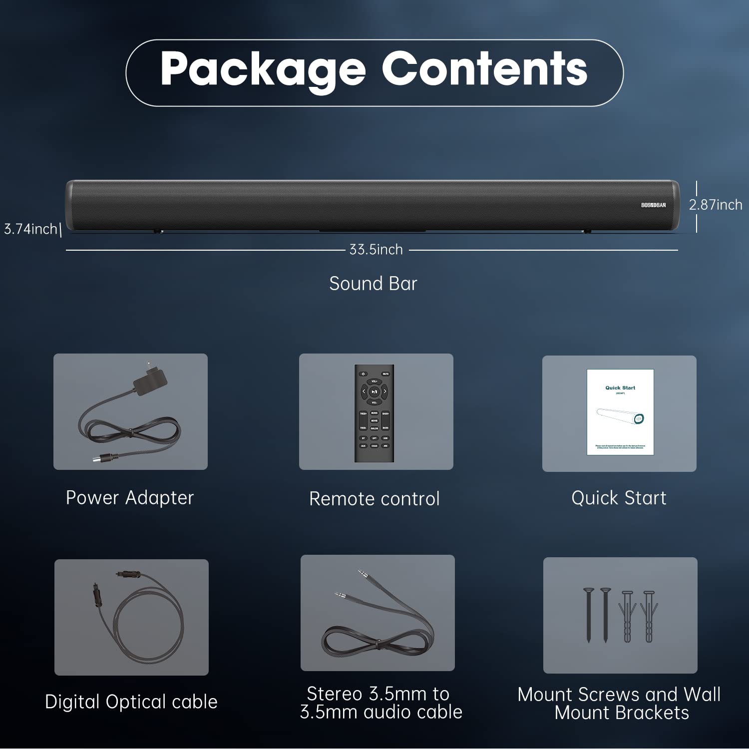 BESTISAN Barras de sonido para TV, con cable e inalámbrico, Bluetooth 5.0, barra de sonido de 34 pulgadas, barra de sonido para cine en casa, conexión HDMI-ARC/óptica/coaxial/AUX/USB/Bluetooth,