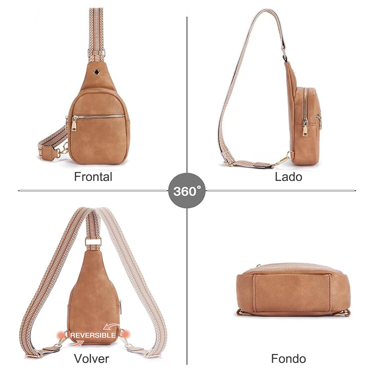 Riñoneras para Mujer, Bolso Bandolera de Piel para Mujer, Riñonera Moda Deportiva con Correa Ajustable de Hombro, Bolso Bandolera para Mujer para los Desplazamientos diarios, Fitness, Viajes
