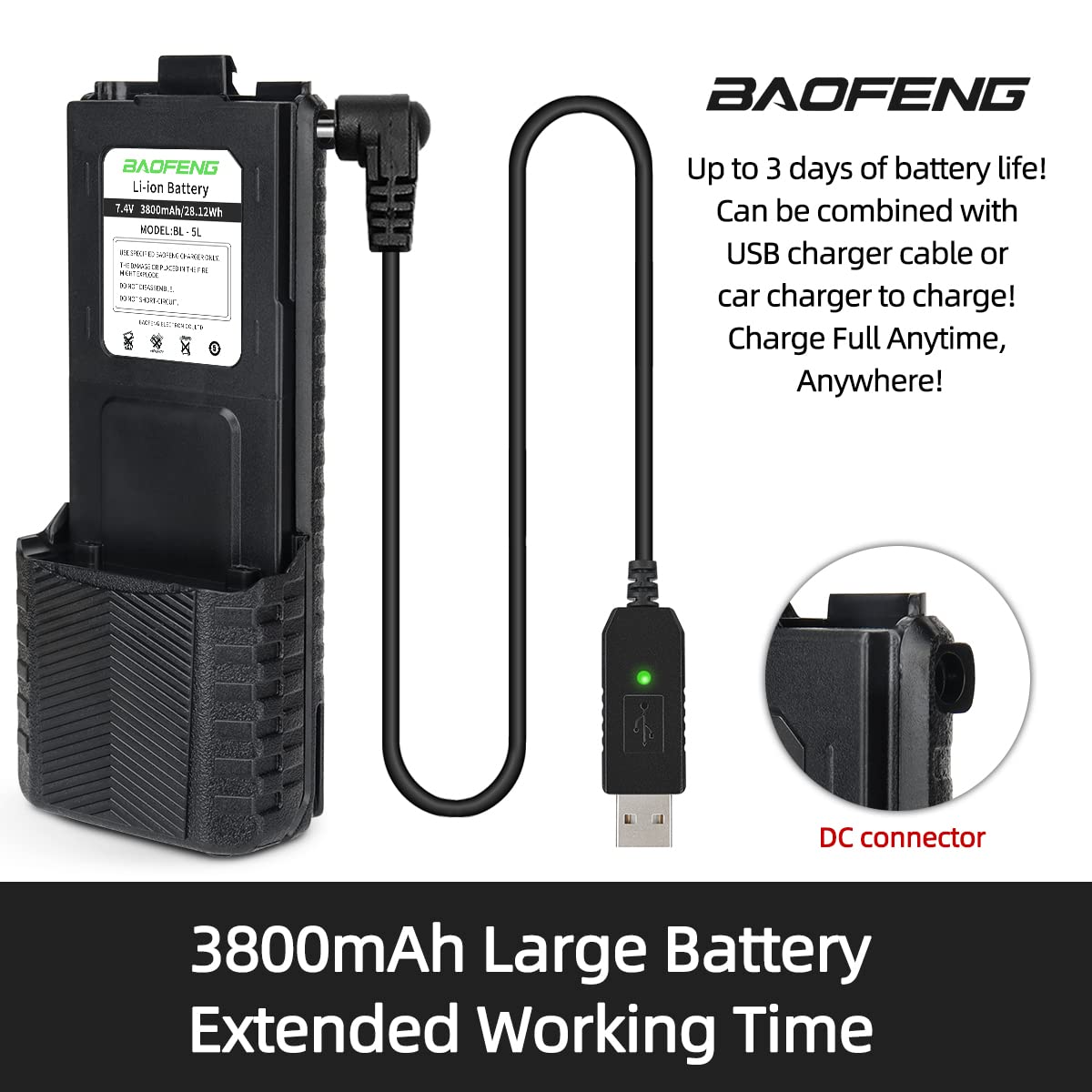 BAOFENG - Paquete de 2 baterías extendidas UV-5R BF-F8HP de 3800 mAh compatibles con UV5R BF-8HP GT-5R UV-5RX3 RD-5R UV-5RTP UV-5R MK2 MK3X MK5 Plus - Baterías de radio de jamón