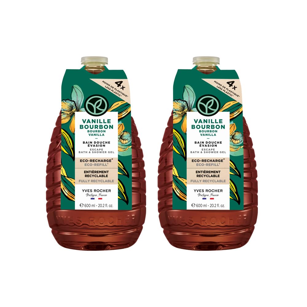 Yves Rocher | Set Eco-Refill Gel de Ducha Vainilla | Apato para todas las pieles | Fórmula Vegana | Incluye 2 Geles | 600 ml c/u