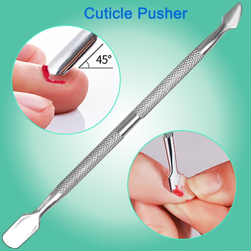 HIFAU 2 Herramientas de Diseño de Uñas Premium, Empujador Profesional de Cutículas de Acero Inoxidable, Raspador de Uñas, Bolígrafo para Puntear Uñas(Diámetro 0.07 Pulgadas) y Herramienta de Extracció