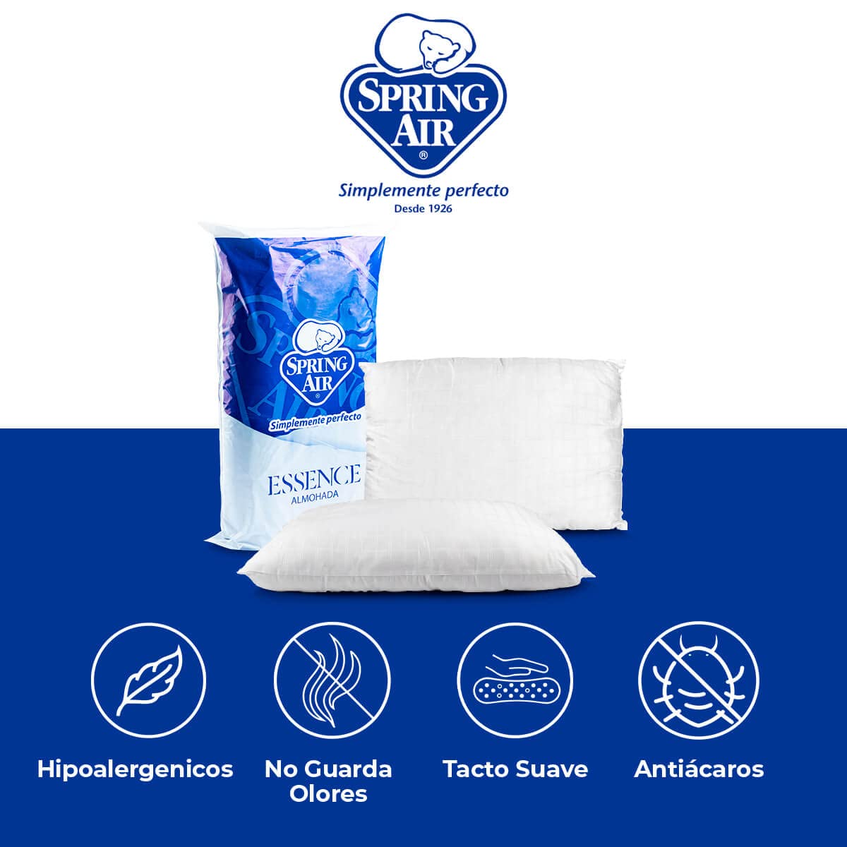 Almohadas Spring Air Essence Durazno Pack 2 soporte cabeza y cuello anti ácaros e hipoalergénico