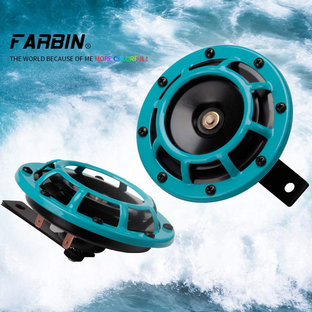 FARBIN Supertone - Bocina de motocicleta de 12 V - Kit de bocina doble de metal de tono alto y bajo (cian)