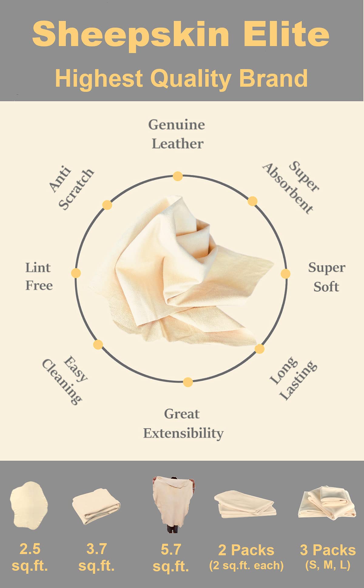 Toalla de Secado Gamuza Sheepskin Elite Superabsorbente Natural para Coche