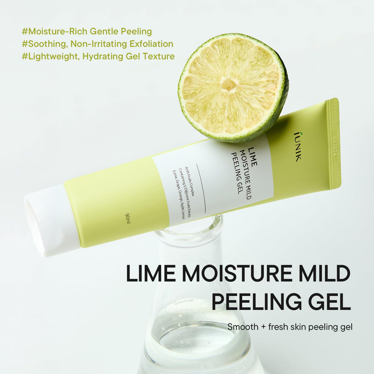 iUNIK Lima Humedad Suave Gel Peeling 4.23 Fl Oz – Iluminador, Exfoliante, Limpieza Profunda, Brillante – Suave con AHA, Complejo Frutas – Control Sebo Clear Dead Skin Células Blackhead Pore Minimizar los poros