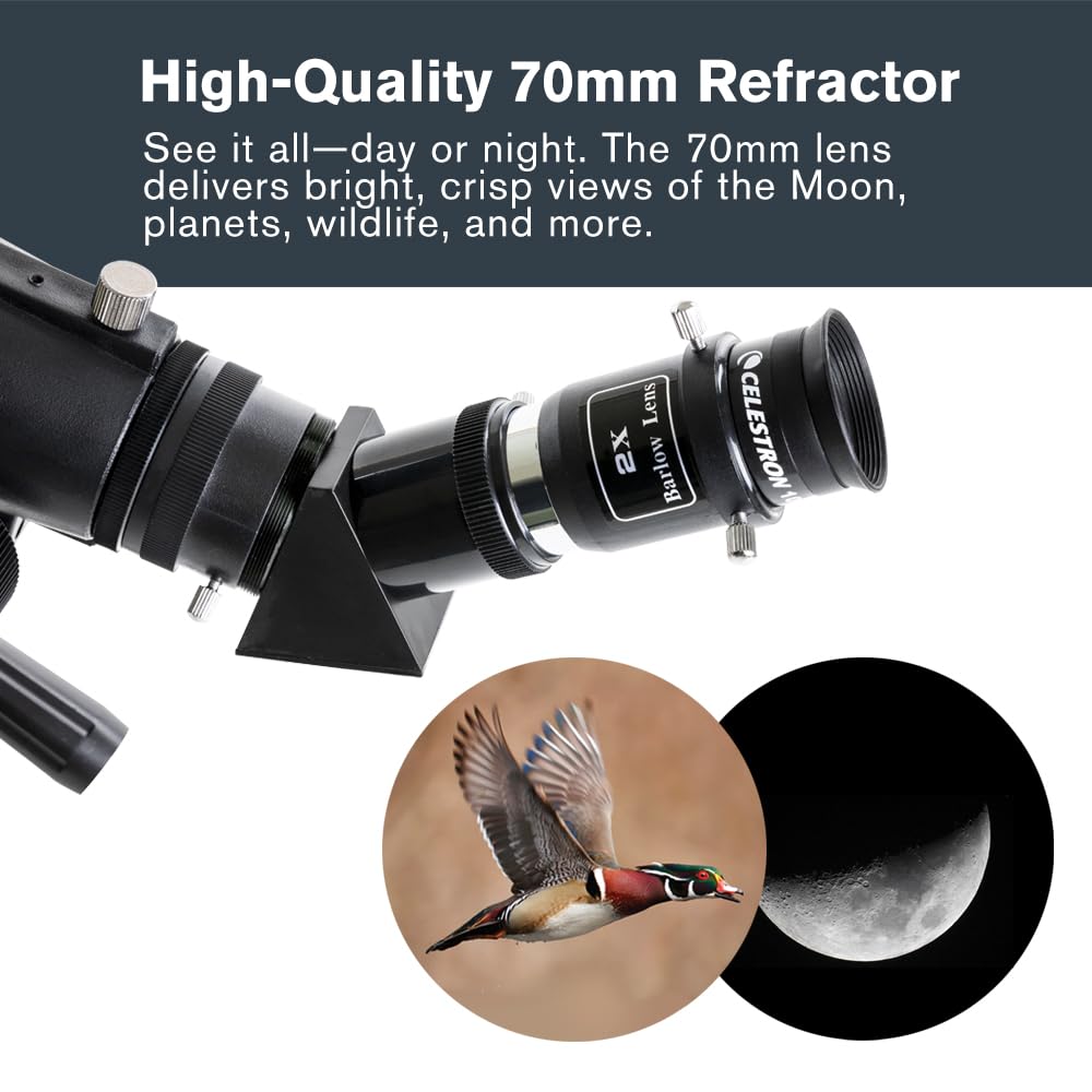 Celestron - 70mm Travel Scope DX - Portable Refractor Telescope - Fully-Coated Glass Optics - Ideal Telescope for Beginners - Digiscoping Smartphone Adapter