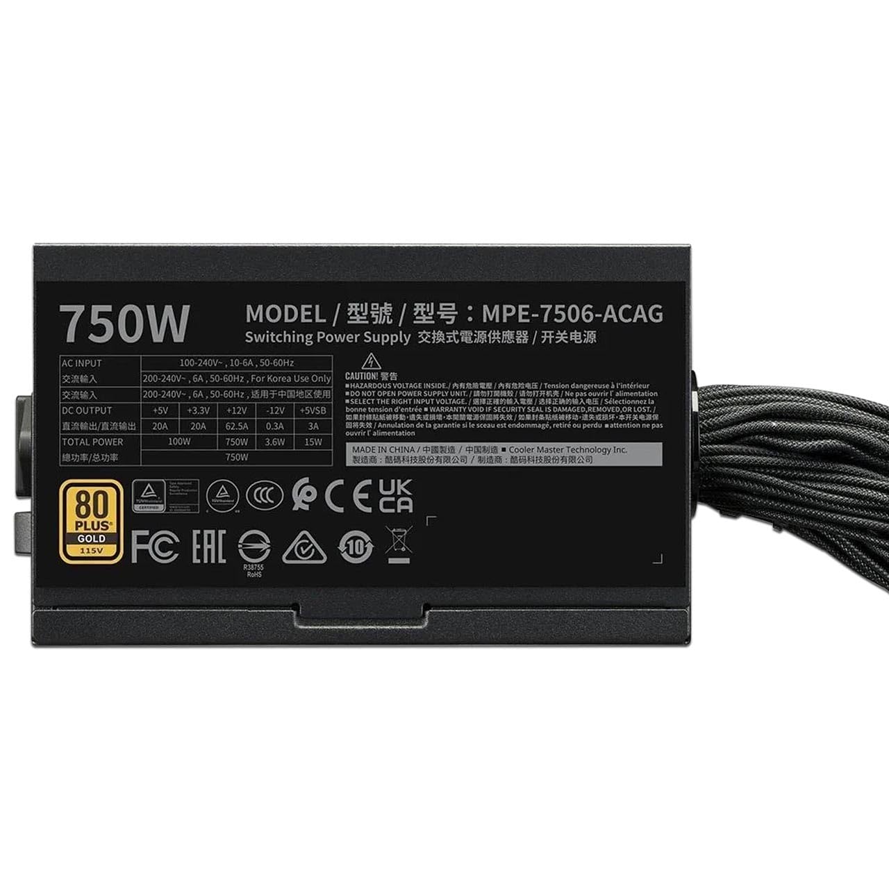 Fuente de Poder Cooler Master, MWE Gold 750 V3,ATX 12V Ver.3.1,NO Modular,PFC Act MPE-7506-ACAG-BUS