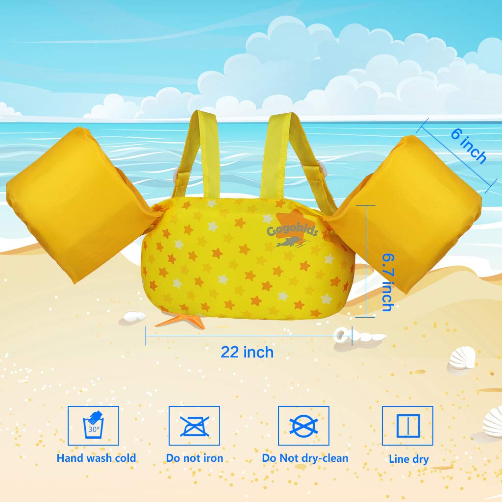Gogokids Chaleco de natación para niños, flotadores para niñas y niños de 9-13-18-23 kg, flotadores de alberca con alas de Agua y Correa de Hombro para niños de 2-6 años