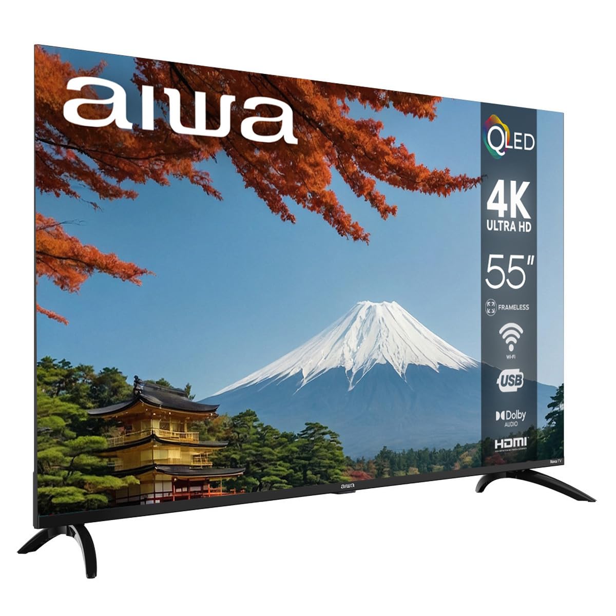 Aiwa Smart TV 55 Pulgadas QLED 4K UHD Roku TV AW55RKQ con HDR, Dolby Audio, WiFi, Bluetooth, 4 HDMI, Pantalla Ultra HD
