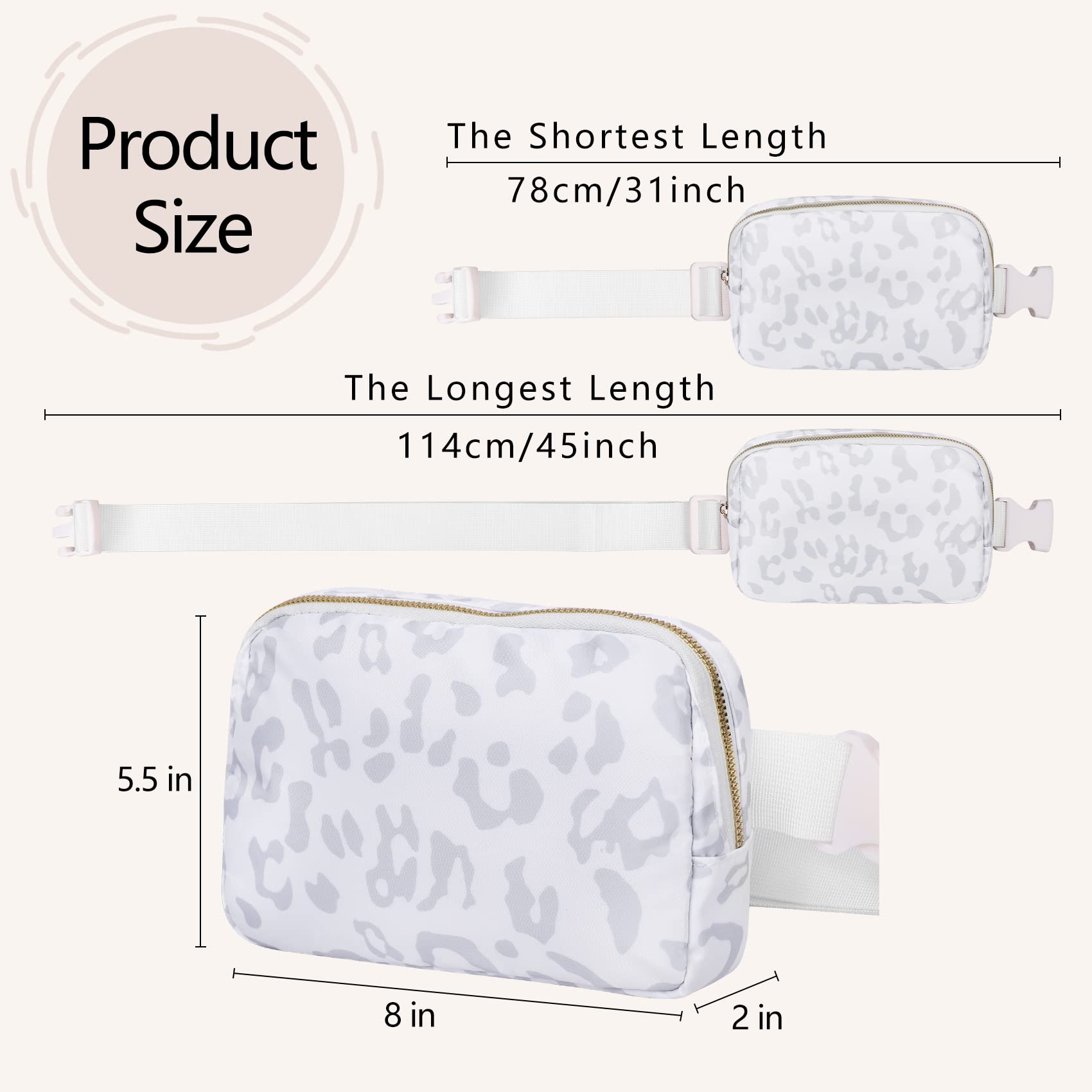 Riñonera VOROLO Leopardo Blanco con Correa Ajustable para Mujeres y Hombres