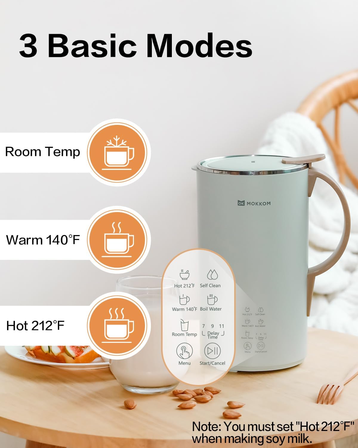 Máquina Automática de Leche de Nueces MOKKOM 20 Onzas para Bebidas de Soja, Almendra y Coco