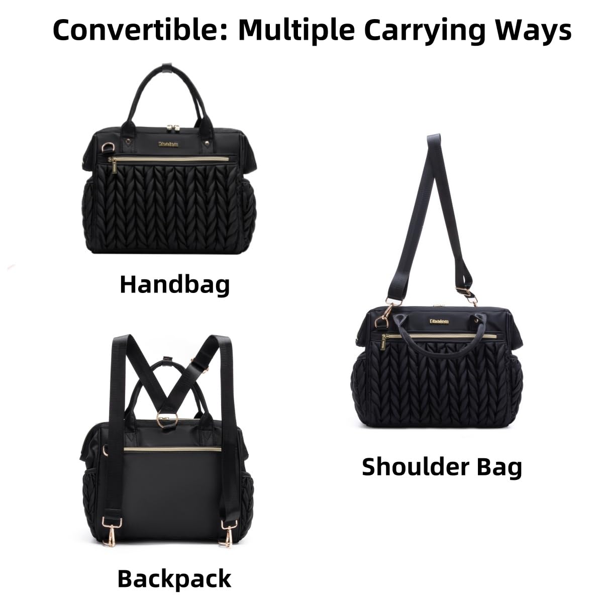 Bhafem - Pequeña bolsa de pañales, bolso de viaje para bebé, convertible en mochila, bolso cruzado, negro
