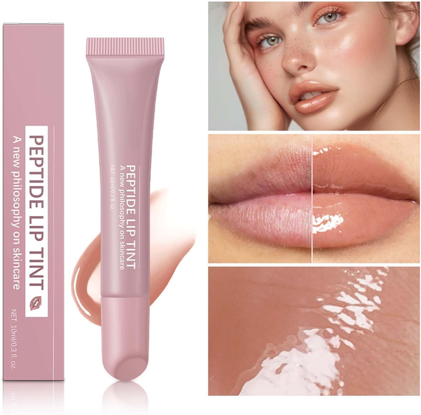 Lip Jam Brillo de Labios Hidratante Labial Voluminizador Bálsamo Labial de Larga Duración Tinte Labial Transparente Hidratante con Péptidos para Mujeres y Niñas, Labios No Pegajosos (2#)