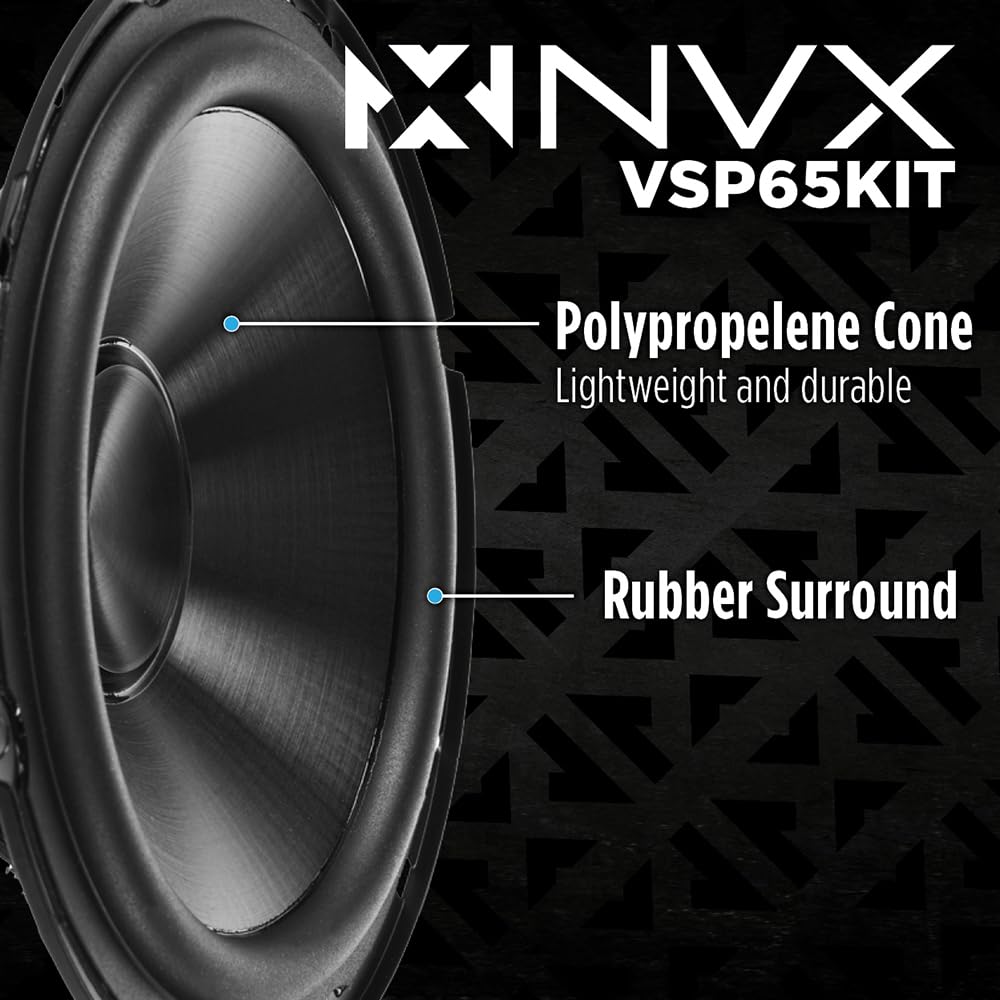 NVX® VSP65KIT Altavoces de Coche Premium de 6.5 Pulgadas, 750 W máximo, 250 W RMS, Sistema de componentes de 2 vías de 6-1/2 Pulgadas con tweeters de cúpula de Seda de 1 Pulgada y X-Overs pasivos,
