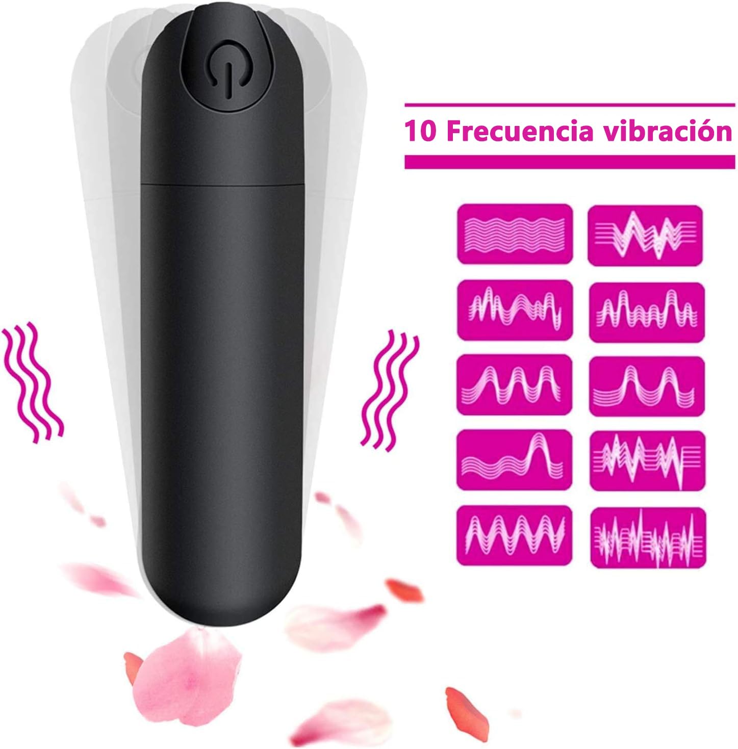 Vibrador Bullet Mini Inalámbrico de Silicona Negro con 10 Modos Impermeable y Recargable para Mujer