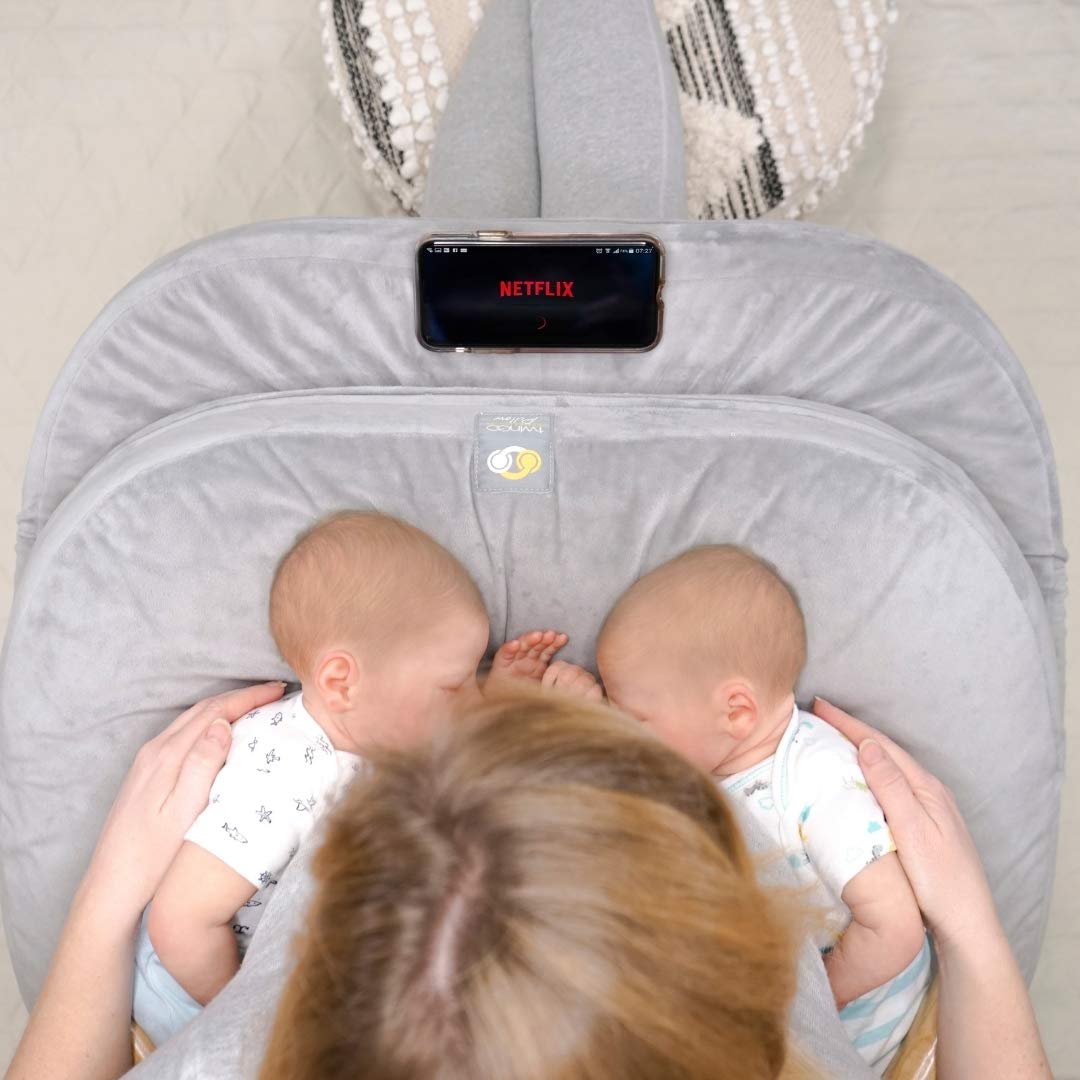 TwinGo - Almohada para enfermera y salón (gris) - Almohada para lactancia materna para gemelos o dos almohadas de salón || 8 usos || XS a tallas grandes || Preemie 0-12+ mes bebés