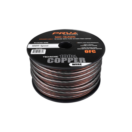 PRV AUDIO Cable para bocina calibre 16 (AWG) de cobre libre de oxígeno OFC de alta calidad - rollo de 30.50 m (negro/gris) cable ultra flexible para aplicaciones de audio para automóvil y hogar