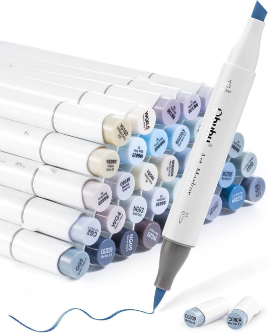 Marcadores Artísticos Ohuhu Grises Pincel Doble para Sombreado Adultos