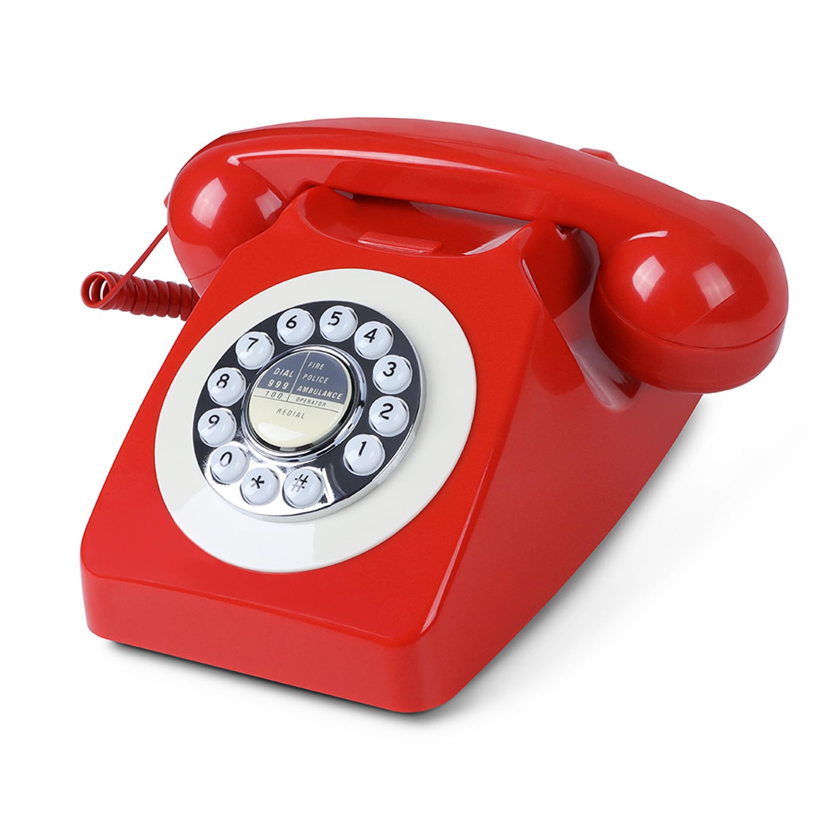 Benotek - Teléfono retro rojo con cable para oficina en casa, teléfono fijo clásico de la antigua, teléfono fijo con cable, teléfono de computadora decorativo antiguo, regalo para la familia