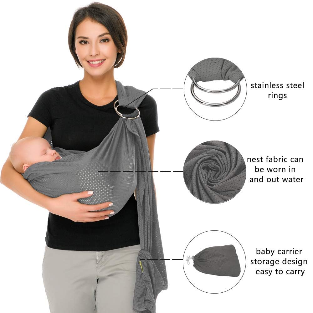 CUBY - Portabebés acuático de malla transpirable para bebé, portabebés ajustable, para recién nacidos, verano, piscina, playa (gris claro)