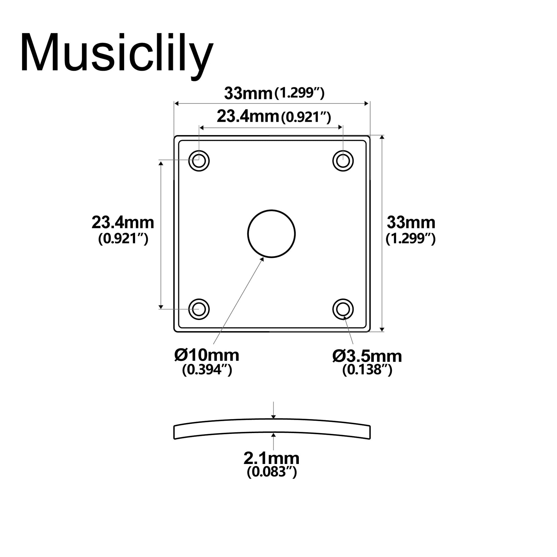 Musiclily Pro Curvada Placa de Jack Cuadrada de Plástico Jack Plate 10mm Agujero para Guitarra Eléctrica Epiphone LP SG Style, Crema (Set de 2)