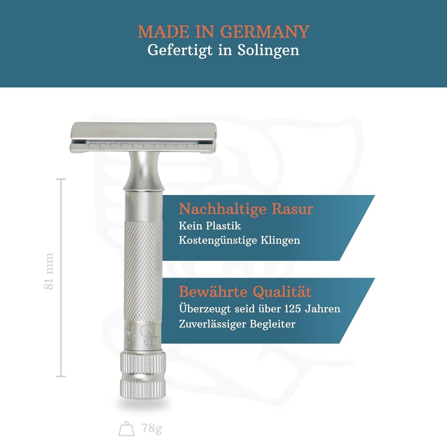 MERKUR Maquinilla de afeitar de seguridad de doble filo 34C - Cromo mate | Mango de latón moleteado de alta resistencia | Fabricada en Alemania | Sin plástico | Diseño de dos piezas | Peine cerrado |