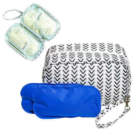 Bolsa enfriadora de leche materna con bolsa de hielo, bolsa de viaje aislada para enfriar leche materna, pequeña bolsa de almacenamiento de leche materna con correa de muñeca desmontable