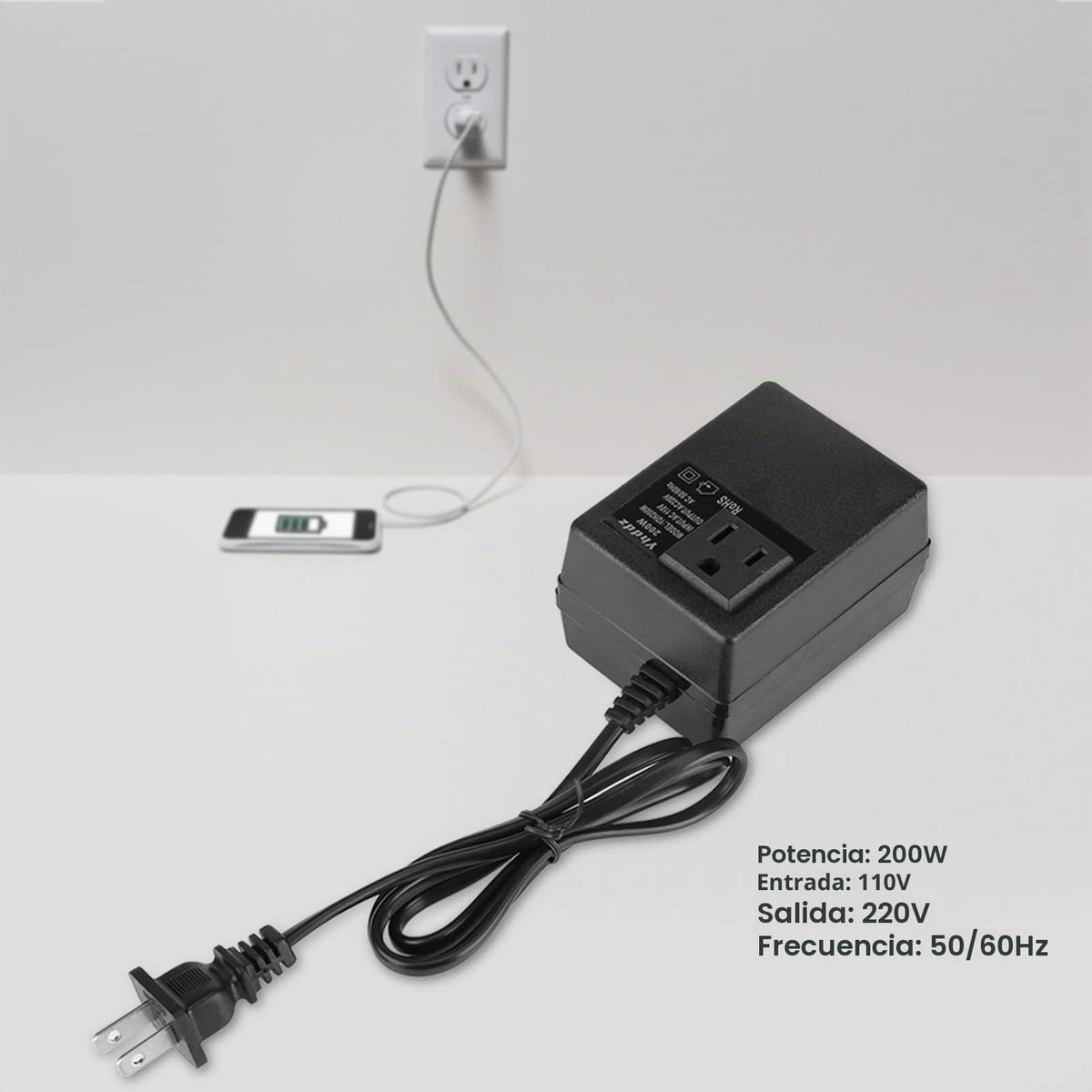 Convertidor de Voltaje 200W Universal 110V a 220V Europa México para Portátil Secador