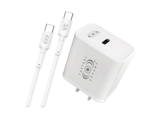 CONTROL EXPERT Turbo Cargador Tipo C A Tipo C, para Android y iPhone 15, Carga y Datos 3A Salida Tipo C 20w Ultra Rápido (Blanco)