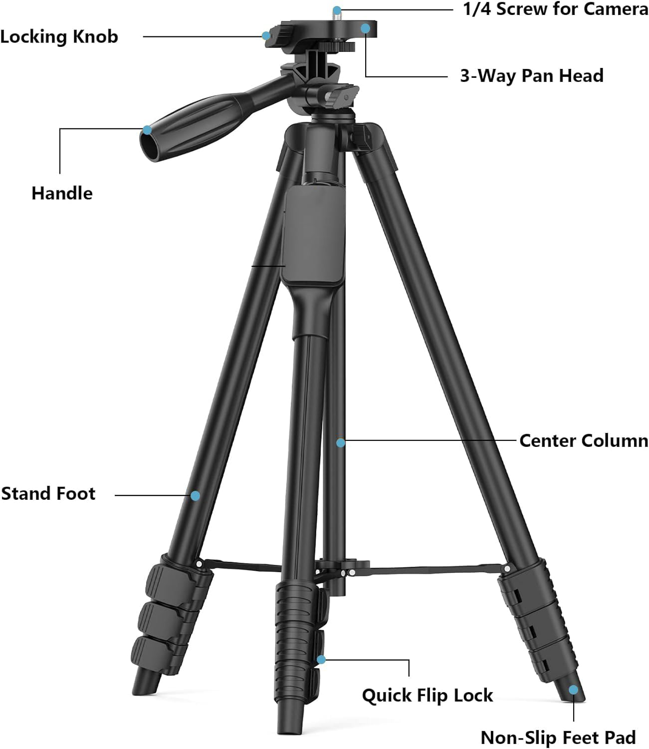 Lightweight 60-inch Professional Camera Tripod For Canon Digital EOS Rebel SL1, T1i, T2i, T3, T3i, T4i, T5, T6s, T5i T6i EOS 60D, EOS 70D, 50D, 40D, 30D, EOS 5D, EOS 5D Mark III, EOS 6D, EOS 7D, EOS 7D Mark II, EOS-M, EOS-M3 Digital SLR Cameras